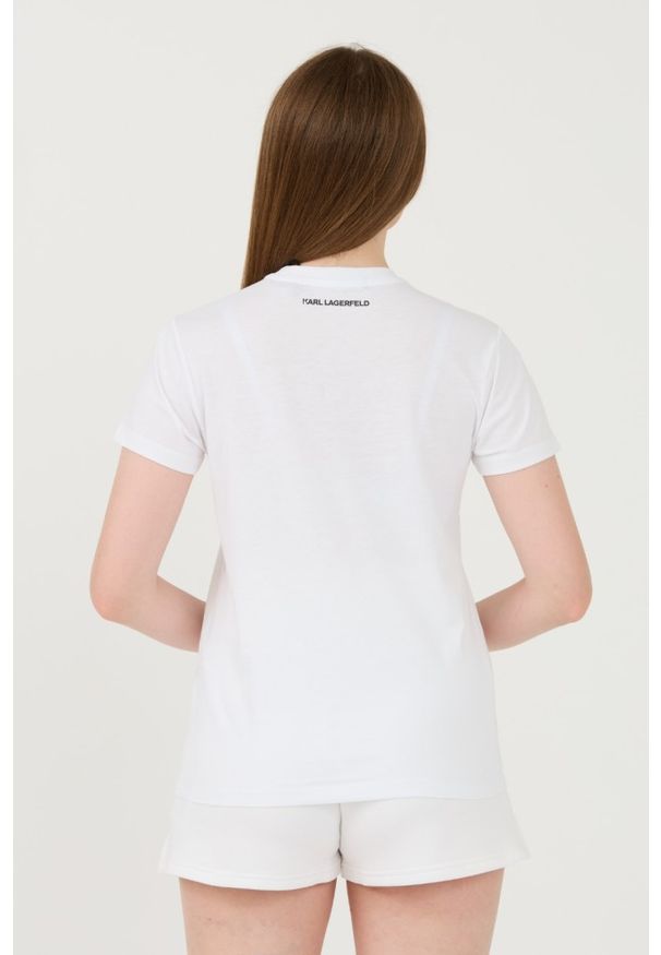 Karl Lagerfeld - KARL LAGERFELD Biały damski t-shirt Rhinestone Logo, Rozmiar L. Kolor: biały