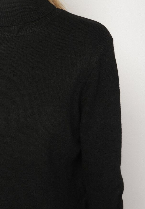 Born2be - Czarny Casualowy Golf z Wełną o Prostym Kroju Reiselia. Okazja: na co dzień. Typ kołnierza: golf. Kolor: czarny. Materiał: wełna. Styl: casual