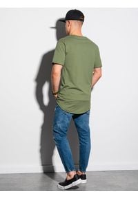Ombre Clothing - T-shirt męski bawełniany S1378 - khaki - XXL. Kolor: brązowy. Materiał: bawełna