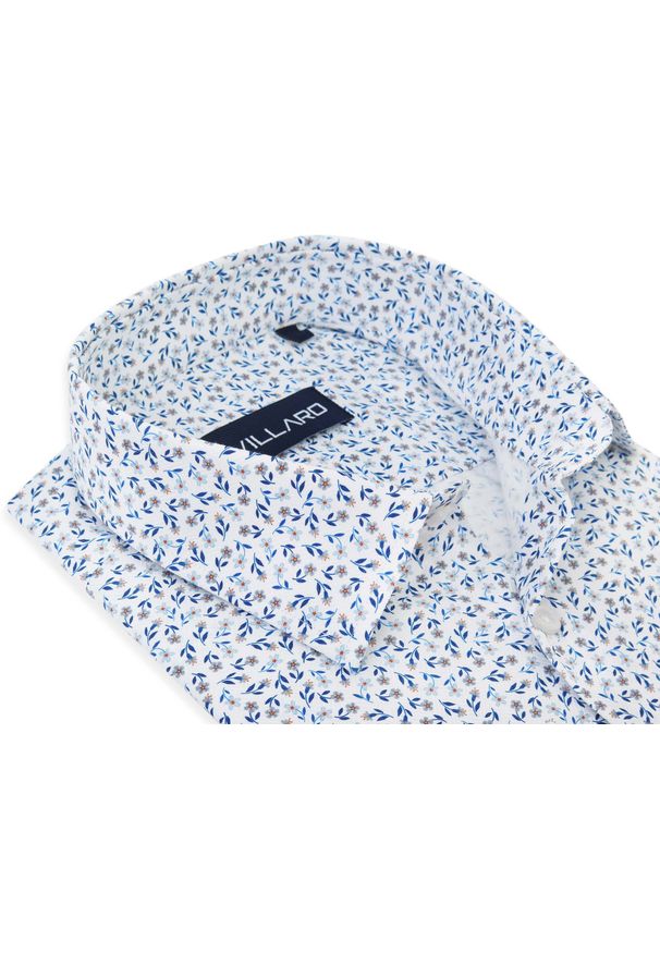 Mmer / Villaro - Koszule męskie - Biała koszula w drobne kwiatki na jodełce H012. Kolor: biały. Materiał: bawełna, poliester, tkanina. Długość: długie. Wzór: kwiaty, jodełka. Styl: klasyczny