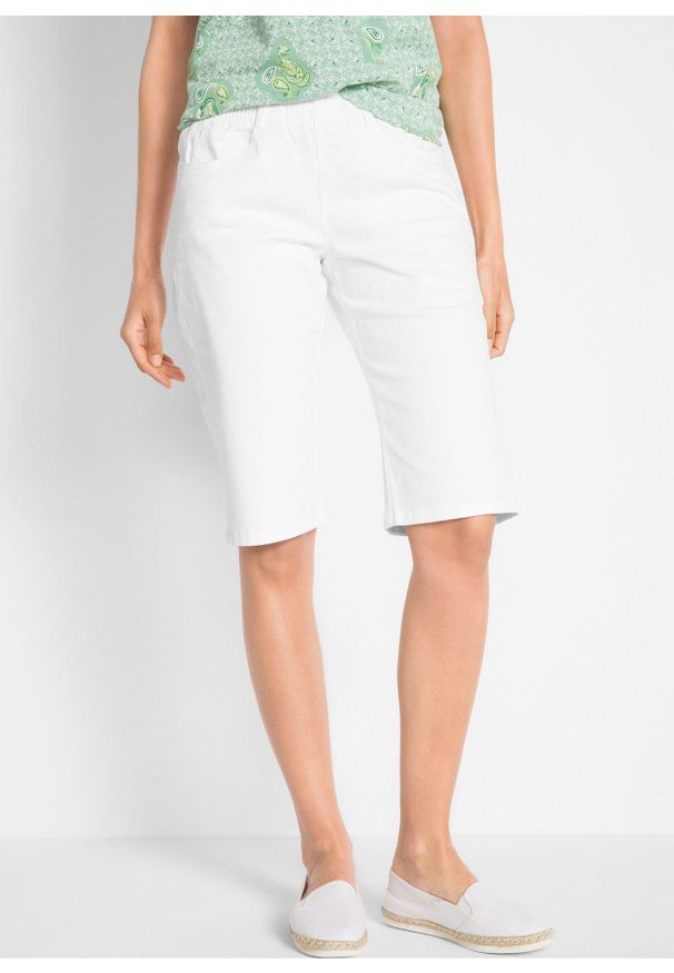 bonprix - Bermudy ze stretchem (2 pary). Kolor: biały. Materiał: jeans