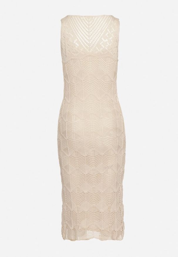 Born2be - Beżowa Sukienka Bodycon z Ażurowej Dzianiny z Halką w Komplecie Willowas. Okazja: na co dzień. Kolor: beżowy. Materiał: dzianina. Wzór: ażurowy. Typ sukienki: bodycon. Styl: elegancki, casual