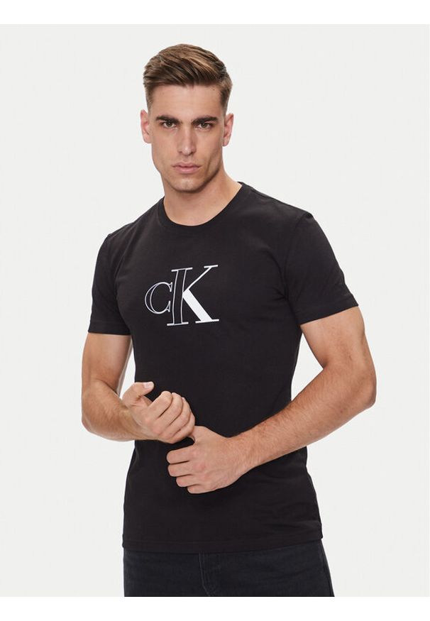 Calvin Klein Jeans T-Shirt Outline Monologo J30J325678 Czarny Slim Fit. Kolor: czarny. Materiał: bawełna