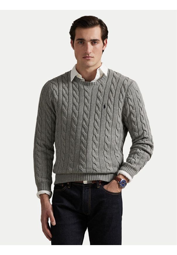 Polo Ralph Lauren Sweter 710775885013 Szary Regular Fit. Typ kołnierza: polo. Kolor: szary. Materiał: bawełna