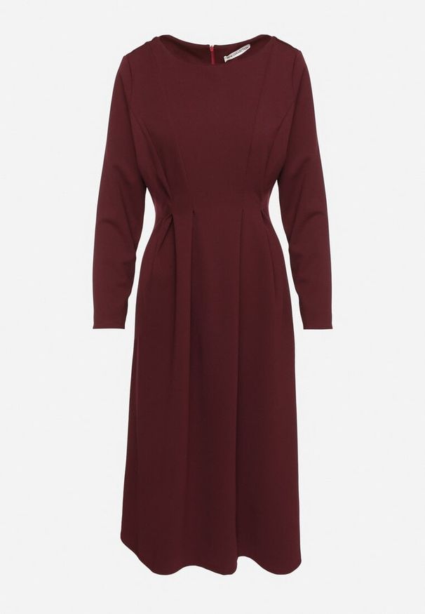 Born2be - Bordowa Elegancka Sukienka Rozkloszowana Temarielis. Kolor: czerwony. Długość rękawa: długi rękaw. Typ sukienki: rozkloszowane, oversize. Styl: elegancki