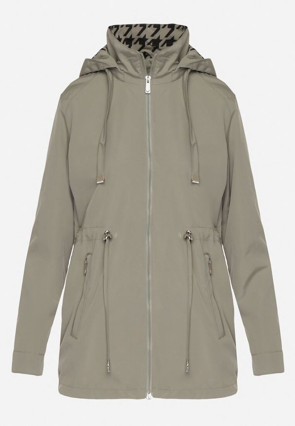 Born2be - Ciemnozielona Kurtka Parka Ściągana w Pasie Aridra. Okazja: na spacer, na co dzień. Kolor: zielony. Materiał: jeans. Styl: elegancki, casual