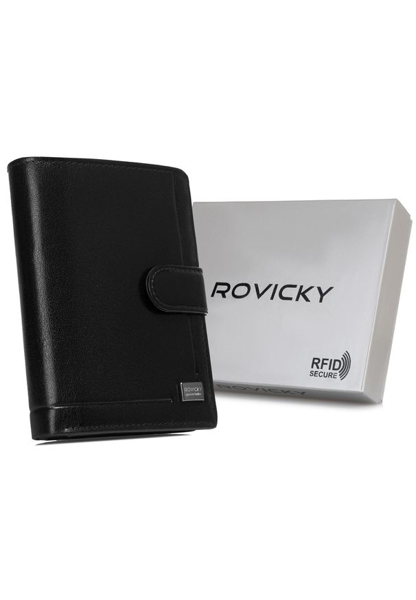 ROVICKY - Portfel skórzany Rovicky CPR-N4L-BAR czarny. Kolor: czarny. Materiał: skóra