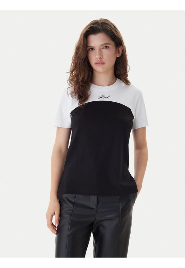 Karl Lagerfeld - KARL LAGERFELD T-Shirt B1W17008 Czarny Regular Fit. Typ kołnierza: dekolt w karo. Kolor: czarny. Materiał: bawełna