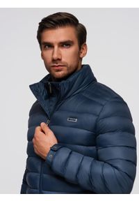 Ombre Clothing - Męska pikowana kurtka z dwoma zapięciami - granatowa V1 - Rozmiar: M. Okazja: na co dzień. Kolor: niebieski. Materiał: nylon, tkanina, poliester, materiał. Wzór: gładki, aplikacja. Styl: klasyczny, casual, elegancki #12