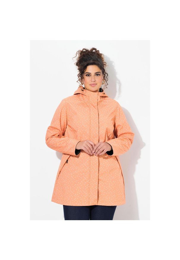 ULLA POPKEN - Damskie Długa kurtka softshell wodoodporna wzór z kroplami deszczu kaptur. Kolekcja: plus size. Kolor: pomarańczowy. Materiał: poliester, materiał, elastan. Długość: długie. Sport: turystyka piesza