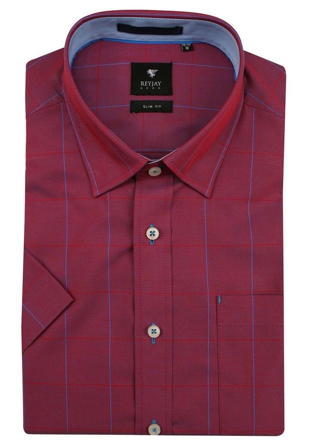 Niebieska elegancka koszula Rey Jay krótka, w kratkę