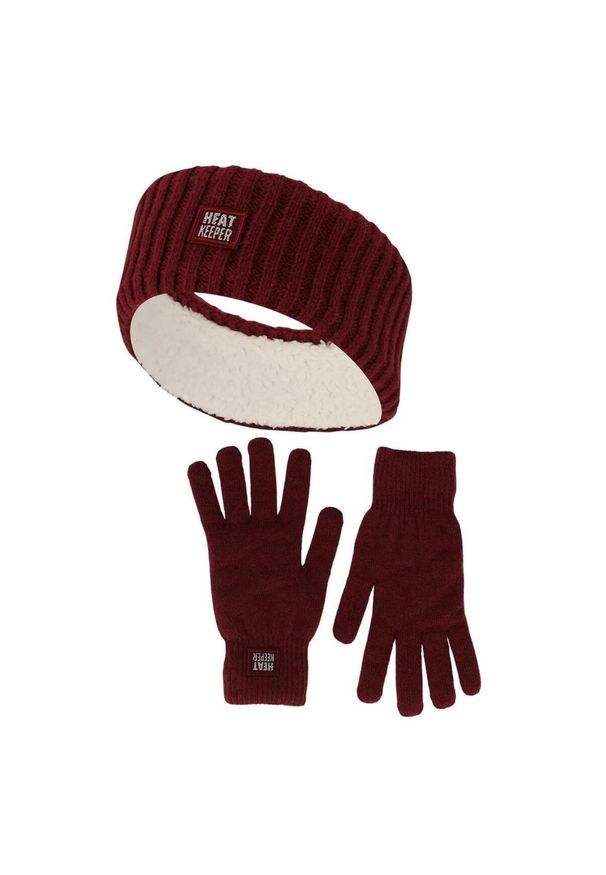 HEAT KEEPER - Zimowy zestaw termiczny dla kobiet – opaska na głowę + rękawiczki – bordowy. Kolor: czerwony. Materiał: poliester. Sezon: zima. Styl: sportowy