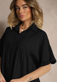 Renee - Czarna Koszula z Wiskozą Ozdobiona Falbankami Oleldi. Okazja: na co dzień. Typ kołnierza: kołnierz z falbankami. Kolor: czarny. Materiał: wiskoza. Wzór: aplikacja. Styl: elegancki, casual #5