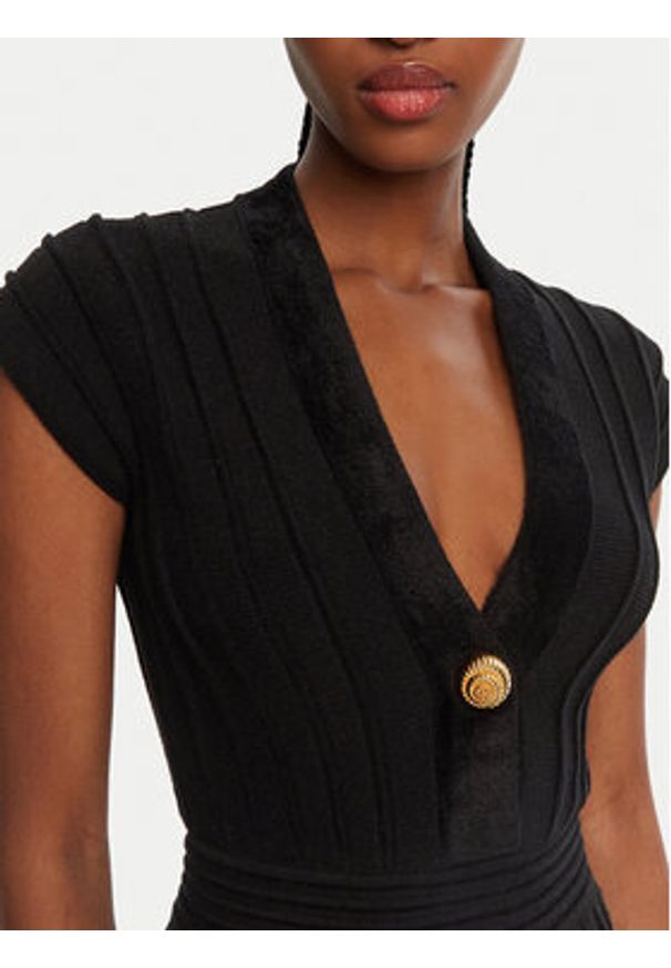 Balmain Sukienka dzianinowa DF0R7086KH64 Czarny Regular Fit. Kolor: czarny. Materiał: wiskoza
