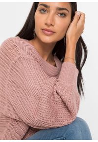 bonprix - Sweter oversize w ażurowy wzór. Kolor: różowy. Wzór: ażurowy #3