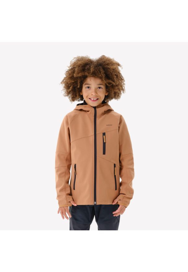 quechua - Kurtka softshell turystyczna dla dzieci Quechua MH900. Kolor: wielokolorowy, czarny, brązowy. Materiał: softshell. Sezon: lato. Styl: sportowy