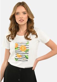 Volcano - T-shirt z nadrukiem T-VALERY. Kolor: biały. Materiał: bawełna, materiał, skóra. Wzór: nadruk. Styl: klasyczny