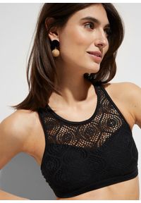bonprix - Biustonosz bikini bustier z koronką. Kolor: czarny. Materiał: koronka, materiał. Wzór: koronka #1