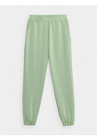 4f - Spodnie dresowe joggery z dodatkiem modalu damskie. Kolor: zielony. Materiał: dresówka. Wzór: gładki