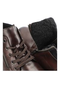 Brązowe Trzewiki Rieker Eleganckie Buty Męskie. Kolor: brązowy. Materiał: syntetyk, futro, skóra. Szerokość cholewki: normalna. Sezon: zima. Styl: elegancki #9