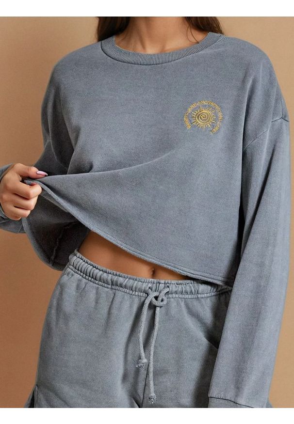 Sinsay - Bluza z haftem - szary. Kolor: szary. Wzór: haft