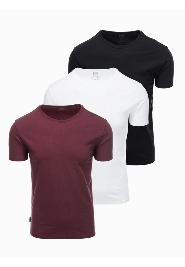 Ombre Clothing - Zestaw bawełnianych t-shirtów męskich BASIC z okrągłym dekoltem – czarny/biały/bordowy V6 - Rozmiar: XL. Okazja: na co dzień. Kolor: czerwony. Materiał: bawełna. Styl: klasyczny, casual