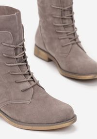 Renee - Szare Botki Phoebima. Wysokość cholewki: za kostkę. Nosek buta: okrągły. Zapięcie: sznurówki. Kolor: szary. Materiał: jeans, zamsz. Szerokość cholewki: normalna. Obcas: na obcasie. Styl: klasyczny. Wysokość obcasa: niski #6