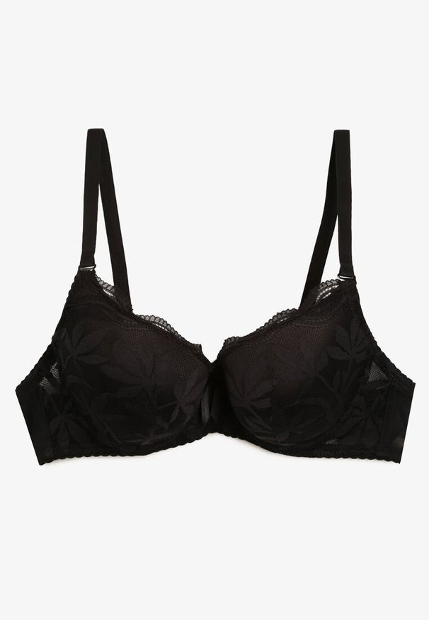Renee - Czarny Biustonosz Typu Full Cup z Koronką Ellanis. Kolor: czarny. Materiał: koronka. Wzór: koronka