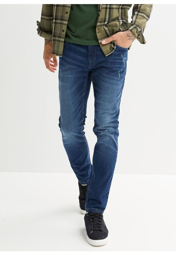 bonprix - Dżinsy ze stretchem o kroju slim fit, straight. Kolor: niebieski