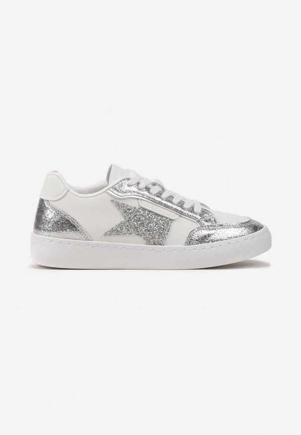Born2be - Srebrne Sneakersy z Brokatową Gwiazdką Tileva. Okazja: na co dzień. Kolor: biały