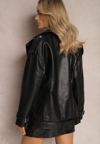 Renee - Czarna Oversizowa Kurtka Ramoneska w Motocyklowym Stylu z Ekoskóry Leonidia. Kolor: czarny