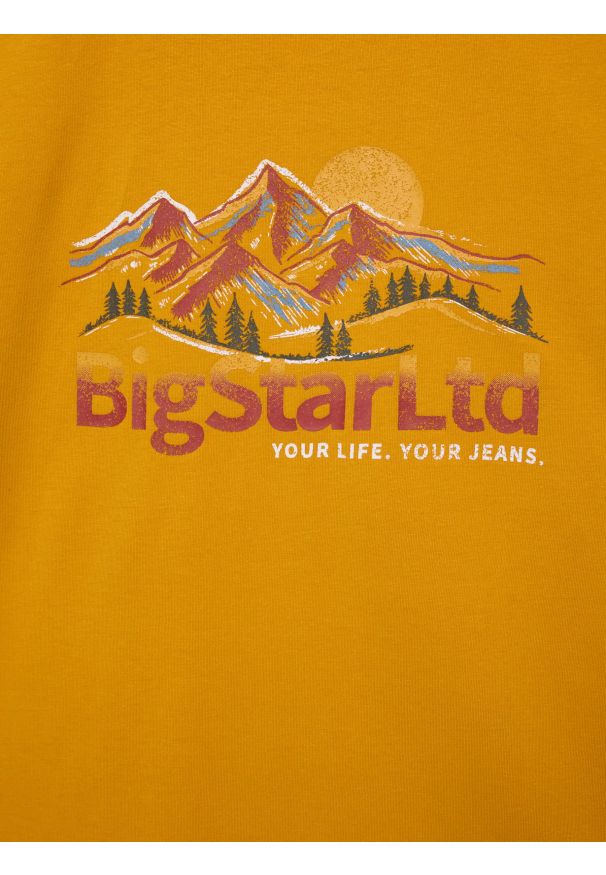 Big-Star - Koszulka męska z nadrukiem żółta Mifer 201. Kolor: żółty. Materiał: bawełna, jeans, dzianina. Wzór: nadruk. Styl: klasyczny