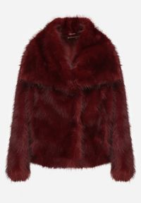 Born2be - Bordowa Futrzana Kurtka z Szerokim Kołnierzem Merionnie. Kolor: czerwony. Materiał: futro. Styl: elegancki #3