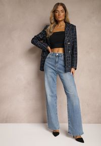 Renee - Niebieskie Jeansy z Bawełną High Waist o Szerokim Kroju Navisema. Okazja: na co dzień. Stan: podwyższony. Kolor: niebieski. Styl: elegancki, casual