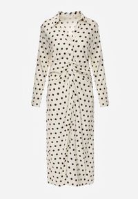 Renee - Beżowy Koszulowa Sukienka z Wiskozy z Dodatkiem Lnu z Drapowaną Talią Edrilith. Okazja: na co dzień. Kolor: beżowy. Materiał: wiskoza, len. Typ sukienki: koszulowe. Styl: casual, elegancki #2