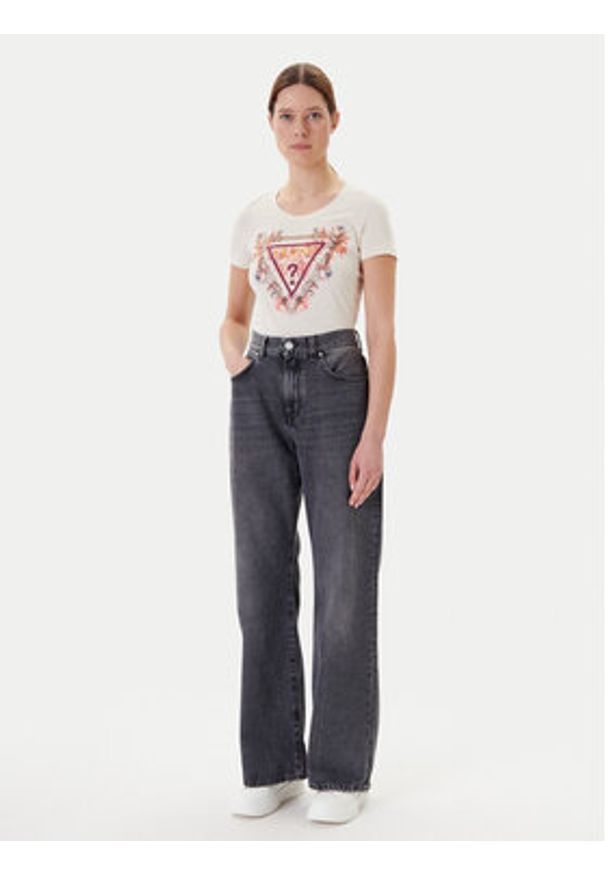 Guess T-Shirt W5YI08 J1314 Écru Regular Fit. Materiał: bawełna