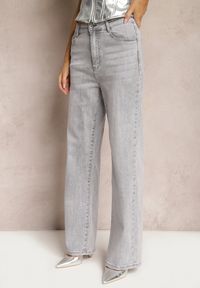 Renee - Jasnoszare Bawełniane Jeansy High Waist o Luźnym Fasonie Carinada. Okazja: na co dzień. Stan: podwyższony. Kolor: szary. Długość: długie. Wzór: kolorowy. Styl: casual #3
