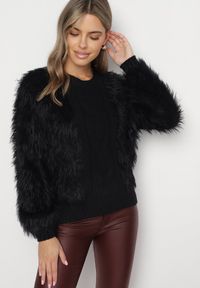 Born2be - Czarny Sweter z Długim Włosiem i Dodatkiem Wełny Merithina. Kolor: czarny. Materiał: wełna. Długość: długie. Styl: klasyczny, elegancki #7