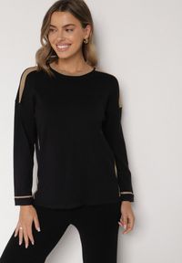 Born2be - Czarny Sweter z Bawełną i Metaliczną Nicią Tusima. Kolor: czarny. Materiał: bawełna. Styl: klasyczny, elegancki #1