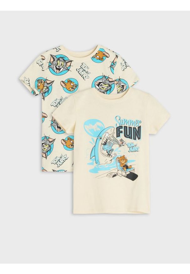 Sinsay - Koszulki Tom i Jerry 2 pack - kremowy. Kolor: kremowy. Materiał: bawełna. Wzór: nadruk