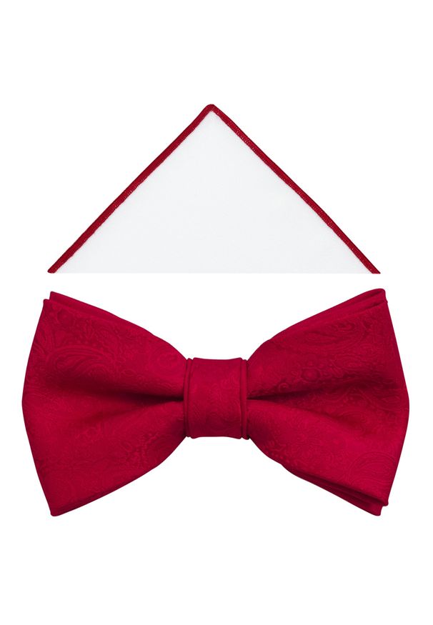 Modini - Czerwona muszka męska w delikatny wzór - paisley A374. Kolor: czerwony. Materiał: poliester, tkanina. Wzór: paisley. Styl: elegancki