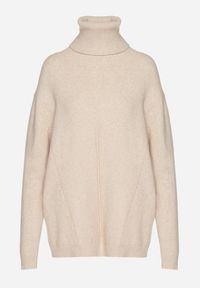 Born2be - Beżowy Sweter z Golfem i Dodatkiem Kaszmiru Rorizia. Okazja: do pracy, na co dzień. Typ kołnierza: golf. Kolor: beżowy. Długość: długie. Wzór: aplikacja. Materiał: kaszmir. Długość rękawa: długi rękaw. Sezon: zima, jesień. Styl: klasyczny, casual