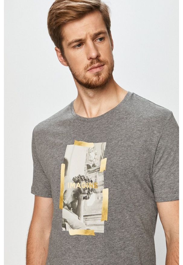 John Frank - T-shirt. Okazja: na co dzień. Kolor: szary. Wzór: nadruk. Styl: casual