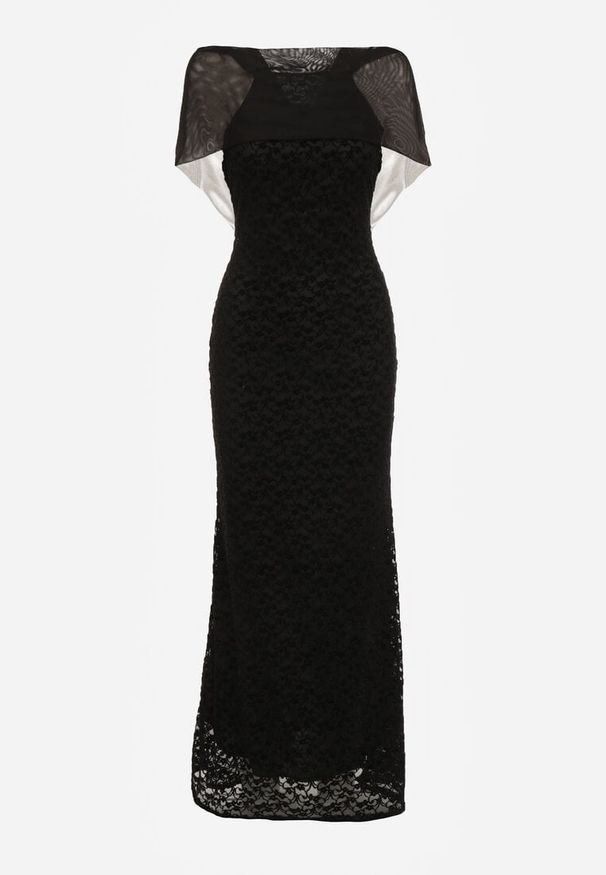 Born2be - Czarna Asymetryczna Sukienka z Falbaną Nawedina. Kolor: czarny. Materiał: poliester. Typ sukienki: asymetryczne