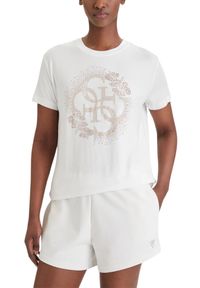 Guess - GUESS Biały damski t-shirt na krótki rękaw z cyrkoniami Corinne, Rozmiar XS. Okazja: na co dzień. Kolor: biały. Długość rękawa: krótki rękaw. Długość: krótkie. Styl: elegancki, casual #4