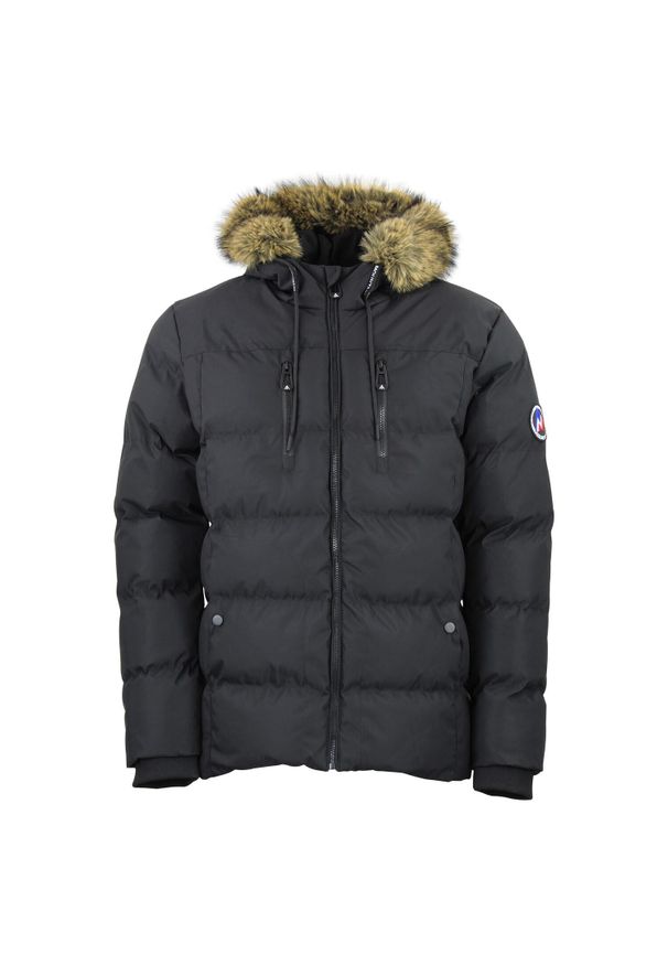 PEAK MOUNTAIN - Kurtka puchowa damska z kapturem i futrem Peak Mountain. Typ kołnierza: kaptur. Kolor: czarny. Materiał: futro, puch