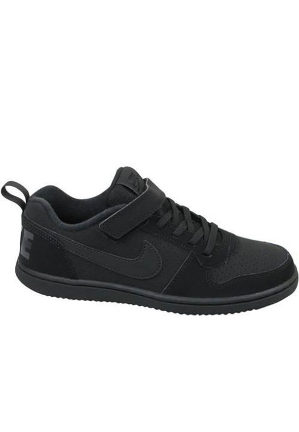 Buty do chodzenia dla dzieci Nike Court Borough Low Psv. Zapięcie: rzepy. Kolor: czarny. Materiał: tkanina, materiał, skóra, syntetyk. Szerokość cholewki: normalna. Model: Nike Court. Sport: turystyka piesza