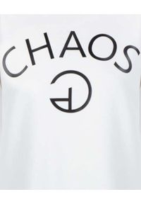 CHAOS BY MARTA BOLIGLOVA - Kremowa tunika z logo ANGIE. Kolor: beżowy. Materiał: bawełna, prążkowany. Długość: długie