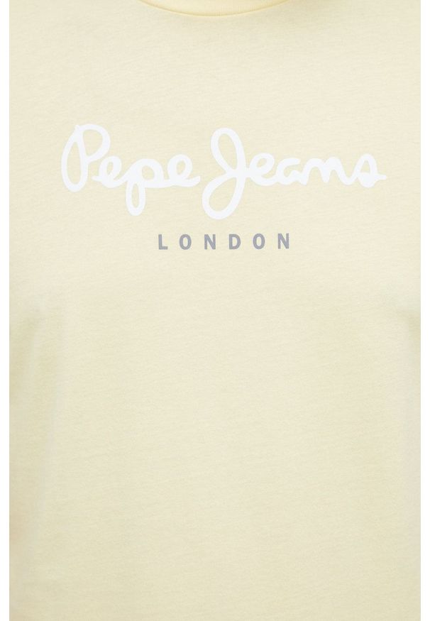 Pepe Jeans t-shirt bawełniany EGGO N kolor żółty z nadrukiem. Kolor: żółty. Materiał: bawełna. Wzór: nadruk
