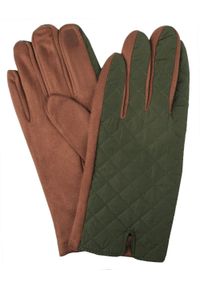 EM Men's Accessories - Eleganckie Pikowane Rękawiczki Męskie - Zieleń i Jasny Brąz. Kolor: brązowy. Materiał: poliester, bawełna. Wzór: aplikacja. Sezon: zima, jesień. Styl: elegancki #1